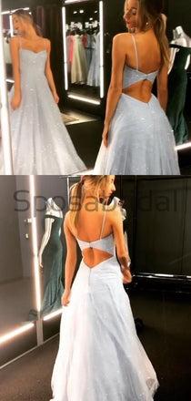 A-line Spaghetti Straps Sparkly Ivory Long Shining Gorgeous Prom Dresses PD1732