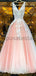 A-line Tulle Pink Custom Long V-Neck High Quality Fashion Prom Dresses, Party Gowns PD1693