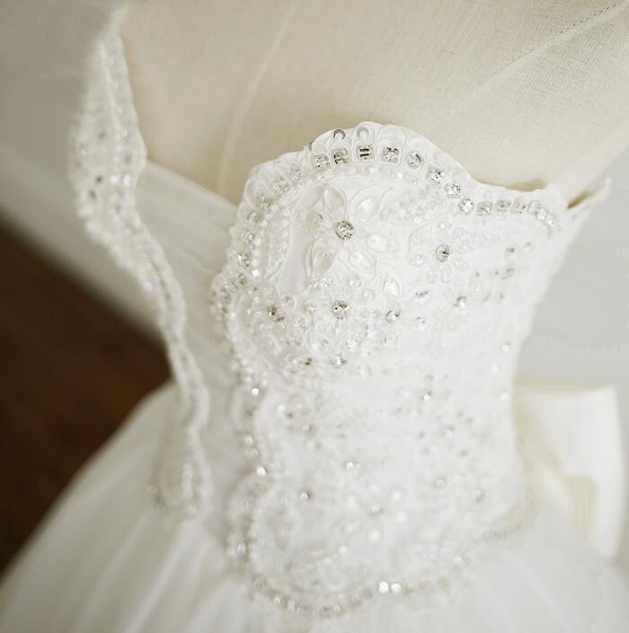 A-line White Ivory Elegant Weeding Dresses, Princess Summer Free Custom Bridal Gowns with Bow, WD0269 - SposaBridal