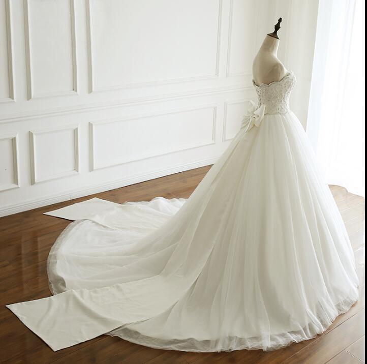 A-line White Ivory Elegant Weeding Dresses, Princess Summer Free Custom Bridal Gowns with Bow, WD0269 - SposaBridal