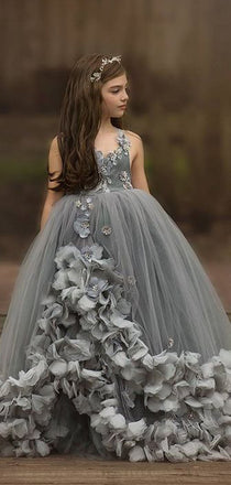 A-line Newest Grey Pretty Custom Flower Girl Dresses FG150