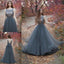 Charming  V-Back Tulle Gray Popular Pretty Evening Long Prom Dresses Online,PD0140 - SposaBridal