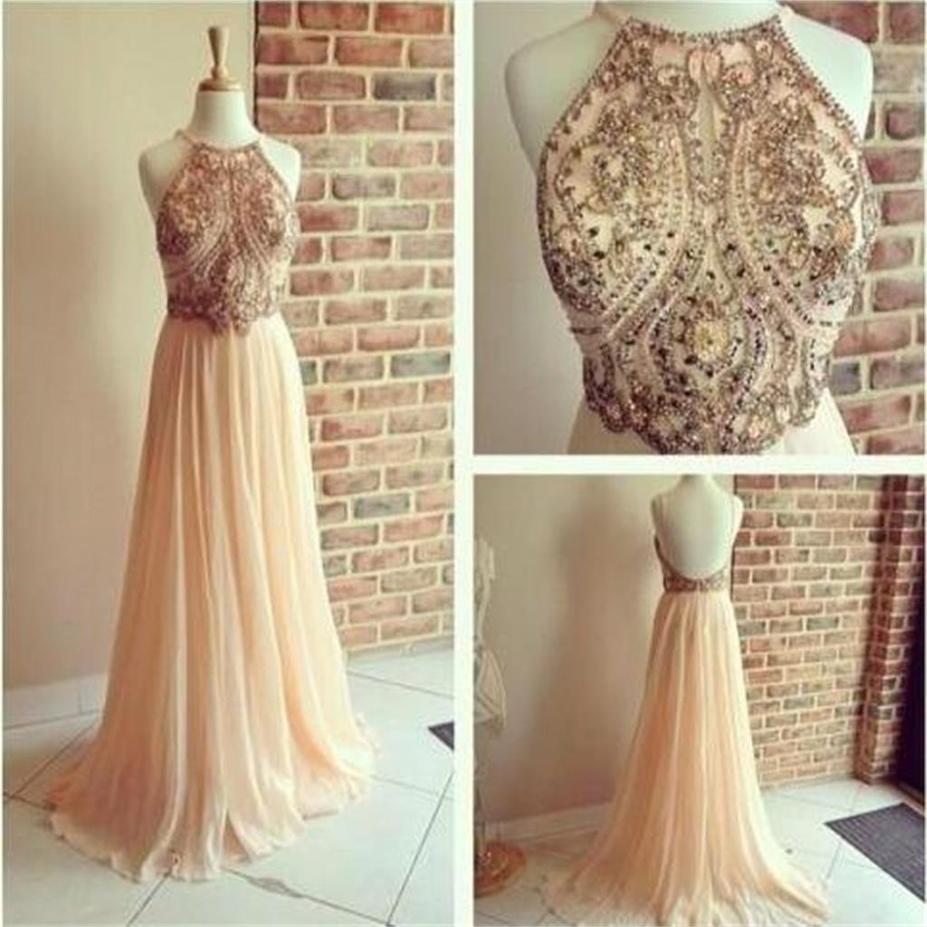 Backless A-line Chiffon Straps  Popular Cocktail Evening Long Prom Dresses Online,PD0159 - SposaBridal