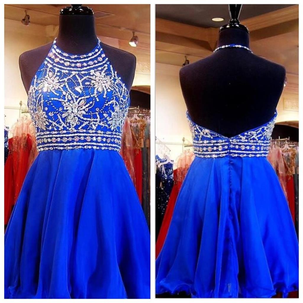 Beaded Royal Blue Short 2017 Cute  Sweet 16 Homecoming Dresses, Cocktail Graduation Dress,PD0004 - SposaBridal