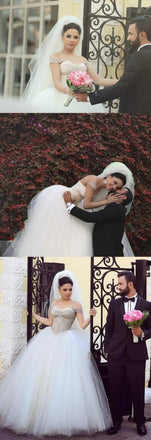 Beaded Crystal Off Shoulder Wedding Dresses, Gorgeous Elegant Popular Sparkly Bridal Gwons,WD0344 - SposaBridal