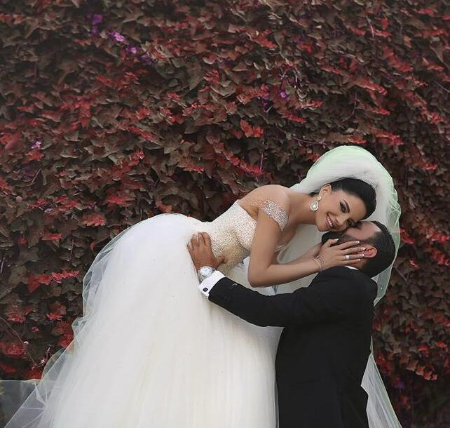 Beaded Crystal Off Shoulder Wedding Dresses, Gorgeous Elegant Popular Sparkly Bridal Gwons,WD0344 - SposaBridal