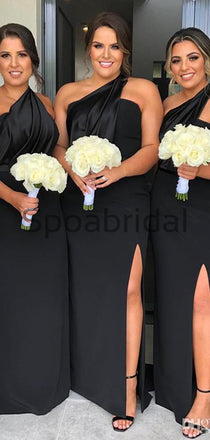 Black One Shoulder Mermaid Cheap Bridesmaid Dresses WG748