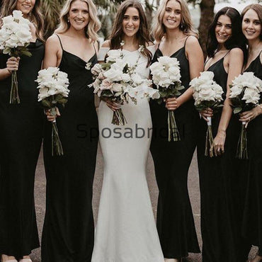Black Simple Inexpensive Elegant Long Bridesmaid Dresses WG837