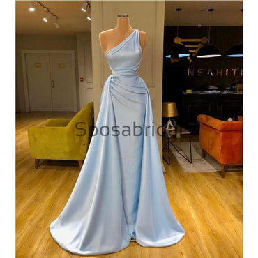 Blue Cheap Unique Formal Simple One Shoulder Prom Dresses PD2199