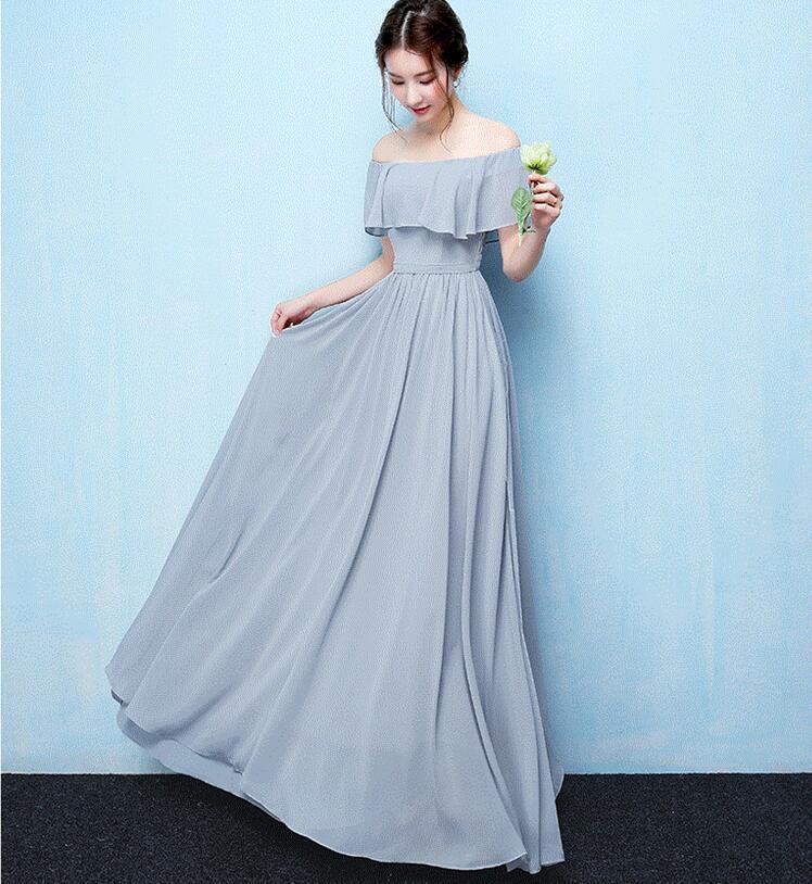 Blue A-Line Chiffon Off Shoulder Simple Soft Cheap Bridesmaid Dresses, Tulle Charming Custom Convertible Bridesmaid Dress Online, WG248 - SposaBridal