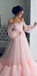Blue Pink Tulle Off the Shoulder A-line Long Sleeves Fashion Unique Prom Dresses PD1410