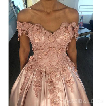 Blush Pink Women Off Shoulder Elegant Pretty Prom Dresses with Appliques ,PD1056 - SposaBridal
