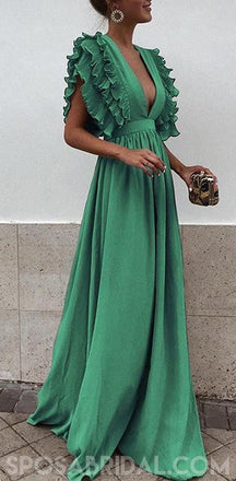 Boho Colorful Chiffon V-neck A-line Cheap Bridesmaid Dress, Long Prom Dress, PD1100