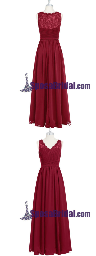 Burgundy Long Chiffon Floor-length Cheap Popular V Neck Bridesmaid Dresses, Wedding Party Dresses , WG236 - SposaBridal