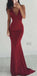 Burgundy Open Back Jersey Spaghetti Strap Mermaid V Neck Long Prom Dresses  PD1168-2