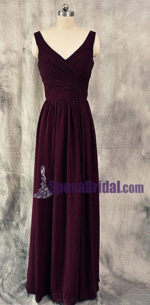 Burgundy V Neck Cheap Chiffon Custom Most Popular Bridesmaid Dresses. Wedding guest dress,  PD0666