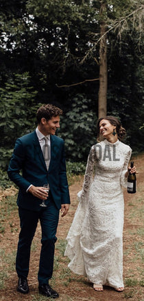 Charming Full Lace High Neck Long Sleeves Mermaid Weding Dresses WD0509