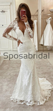 Charming Mermaid Unique Lace Long Sleeves Modest Wedding Dresses WD0438
