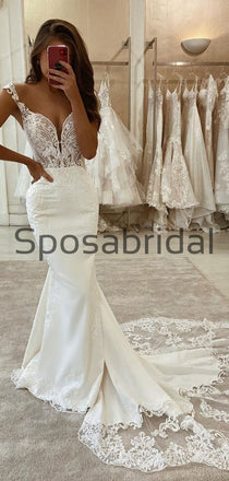 Charming Mermaid Unique Lace Vintage Long Modest Wedding Dresses WD0429