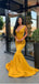 New Arrival Fashion Sleeveless Mermaid Gold Elegant Formal Prom Dresses PD2065