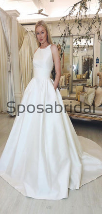 Charming Simple Satin A-line Elegant Modest Wedding Dresses WD0442