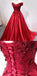 Charming A-Line Off-the-Shoulder Pleated Burgundy Satin Prom Dress with Appliques, PD1223