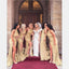 Charming Custom Sparkly Sheath Halter Backless Long Gold Bridesmaid Dresses with Split, WG398 - SposaBridal