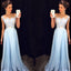 Charming Lace chiffon Blue  Cheap Long V Neck Formal  Pretty Elegant Prom Dresses,PD0613