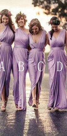 Charming Mismatched Pleating Lilac Cheap Long Bridesmaid Dresses, WG0145