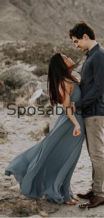 Cheap Dusty Blue Hot Sale Simple Long Beach Summer Bridesmaid Dresses WG851