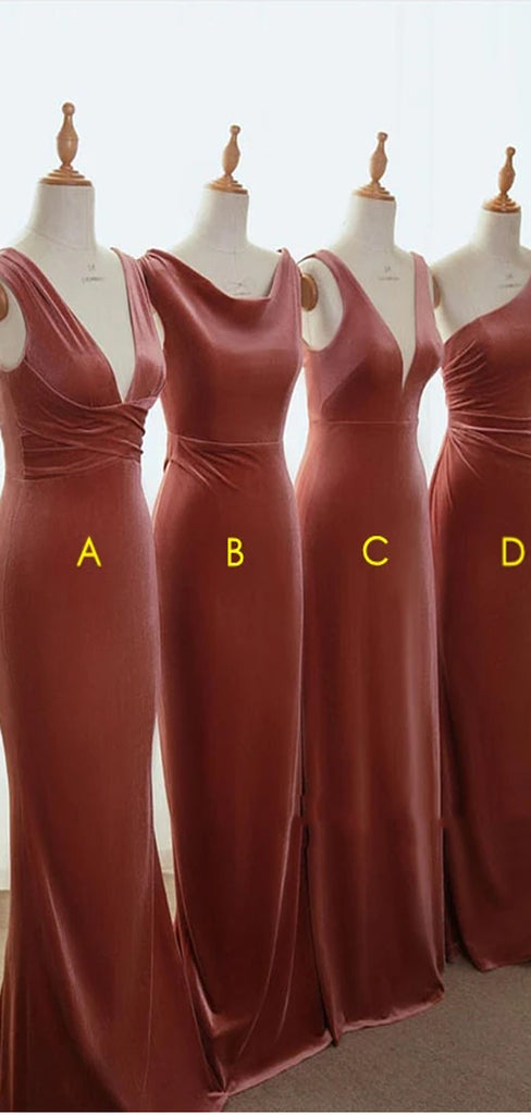 Desert Rose Rust Mismatched Vevelt Mermaid Long Bridesmaid Dresses, WG931