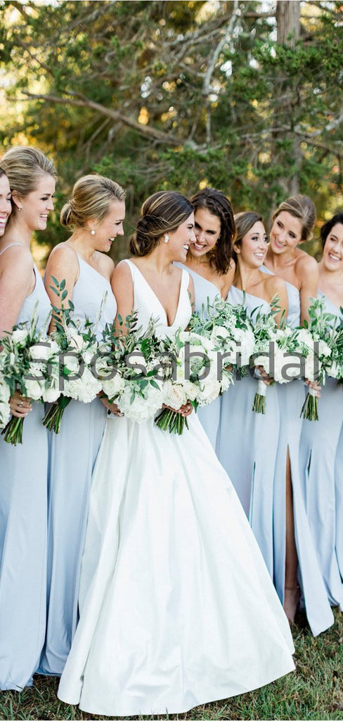 Cheap Baby Blue One Shoulder Simple Bridesmaid Dresses WG789