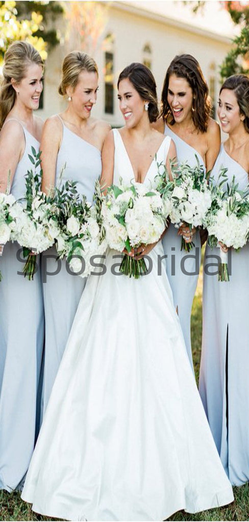 Cheap Baby Blue One Shoulder Simple Bridesmaid Dresses WG789