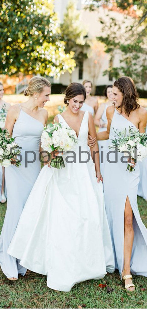 Cheap Baby Blue One Shoulder Simple Bridesmaid Dresses WG789