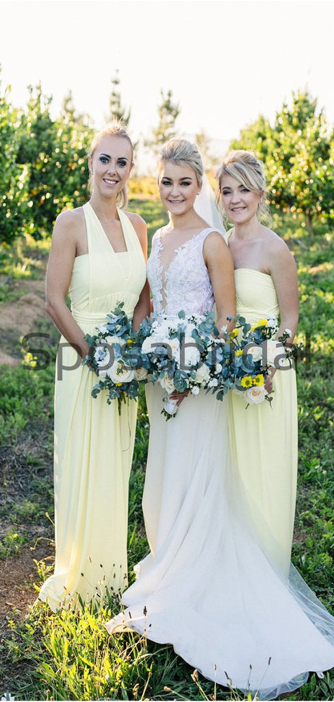 Cheap Pastel Yellow Chiffon Popular Long Bridesmaid Dresses WG790