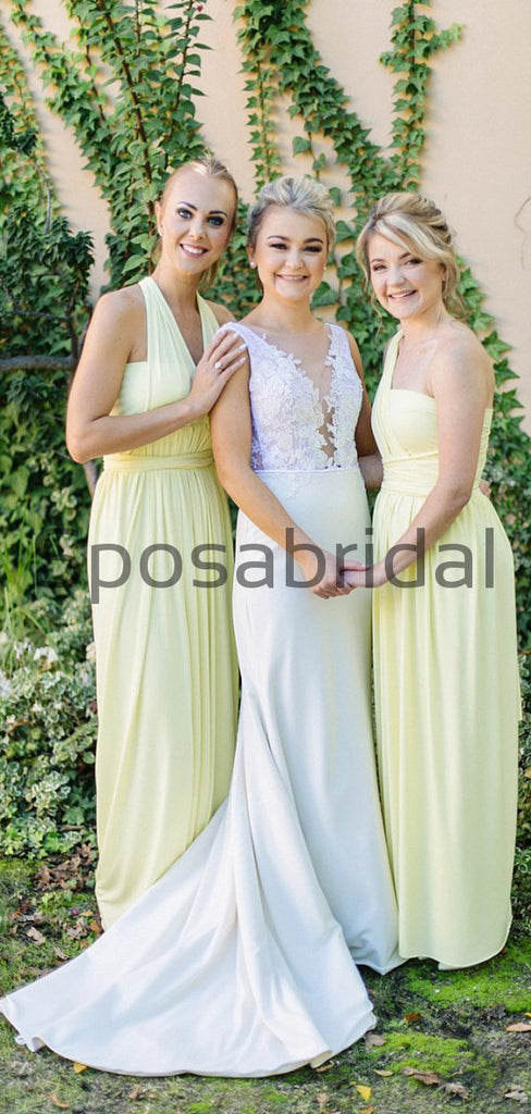 Cheap Pastel Yellow Chiffon Popular Long Bridesmaid Dresses WG790