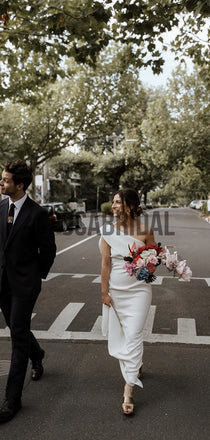 Cheap Simple Elegant One Shoulder Satin Wedding Dresses WD0512