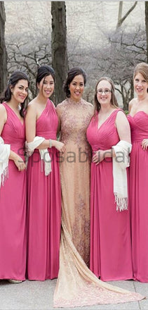Cheap Mismatched Pink Chiffon Simple Long Bridesmadi Dresses, wedding guest dress WG589