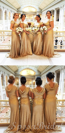 Cheap Sequin Sparkly Champagne  Long Elegant Best Sale Bridesmaid Dresses WG584