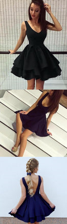 Cheap Short Simple V Neck Black Homecoming Dresses Online, CM531 - SposaBridal