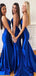 Cheap Spaghetti Straps Royal Blue Mermaid Prom Dresses, Backless Simple Bridesmaid Dresses PD1449