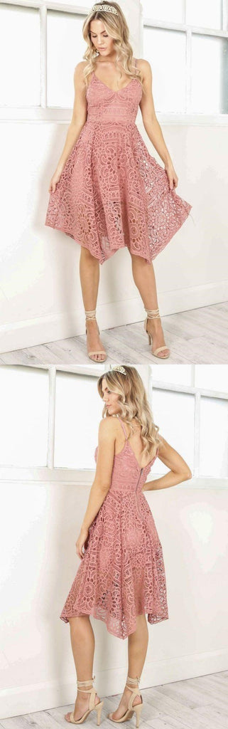 Cheap V Neck Short Cute Lace Homecoming Dresses 2018, CM501