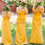 Cheap Yellow Pleating Off Shoulder Sheath Simple Elegant Long Bridesmaid Dresses WG587