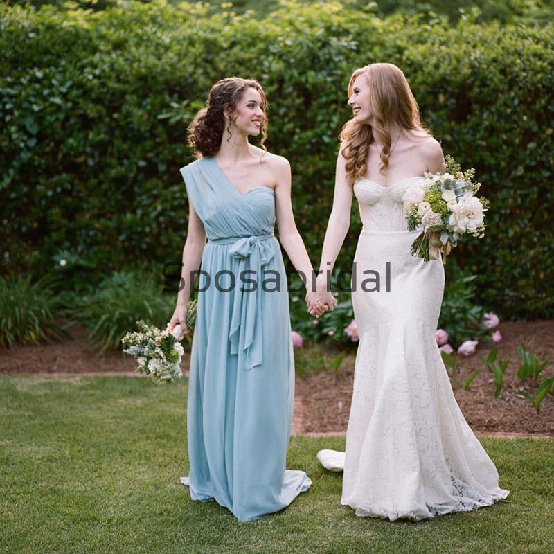 Chiffon Dusty Blue Convertible Simple Beach Long Bridesmaid Dresses WG838