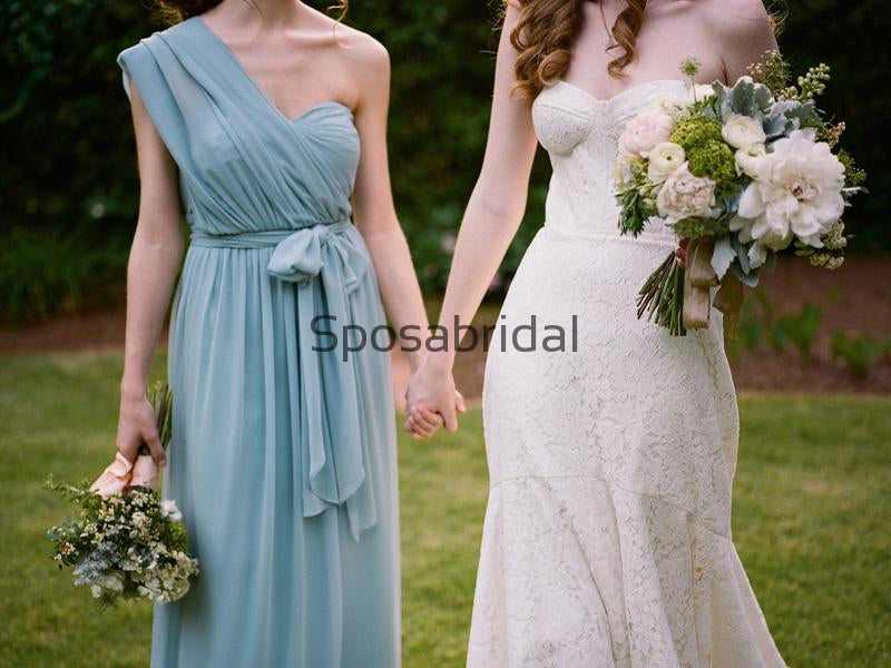 Chiffon Dusty Blue Convertible Simple Beach Long Bridesmaid Dresses WG838