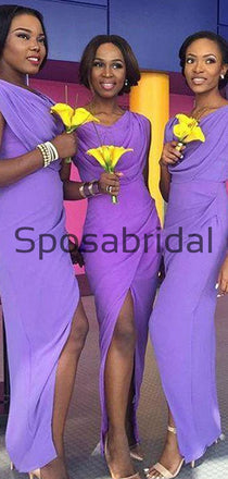 Chiffon Unique Purple Popular Long Mermaid Bridesmaid Dresses WG829