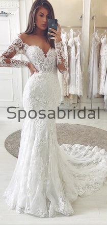 Country Lace Mermaid Long Sleeves Elegant Wedding Dresses WD0448
