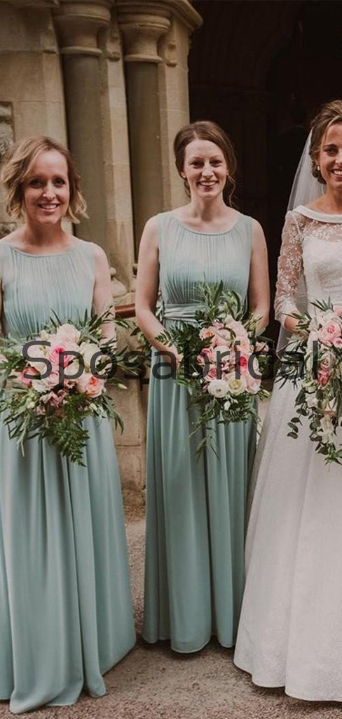 Country Sage Chiffon Cheap A-line Long Bridesmaid Dresses WG855