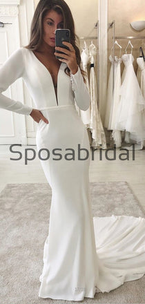 Country Satin Long Sleeves Elegant Wedding Dresses, Modest Prom Dresses WD0450