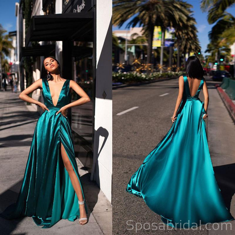 Custom Made Simple Deep V Neck Soft Fashion Modest Prom Dresses online, PD1383